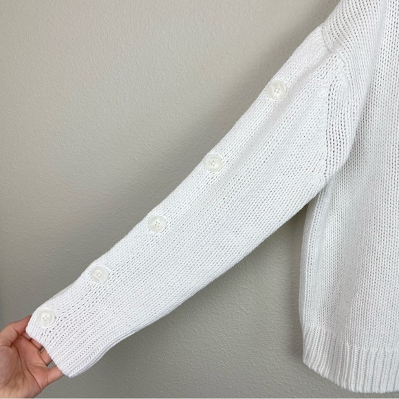 360 Sweater Women's Small White V-Neck Cotton Knit Sweater Button Sleeve Jumper - Picture 4 of 15